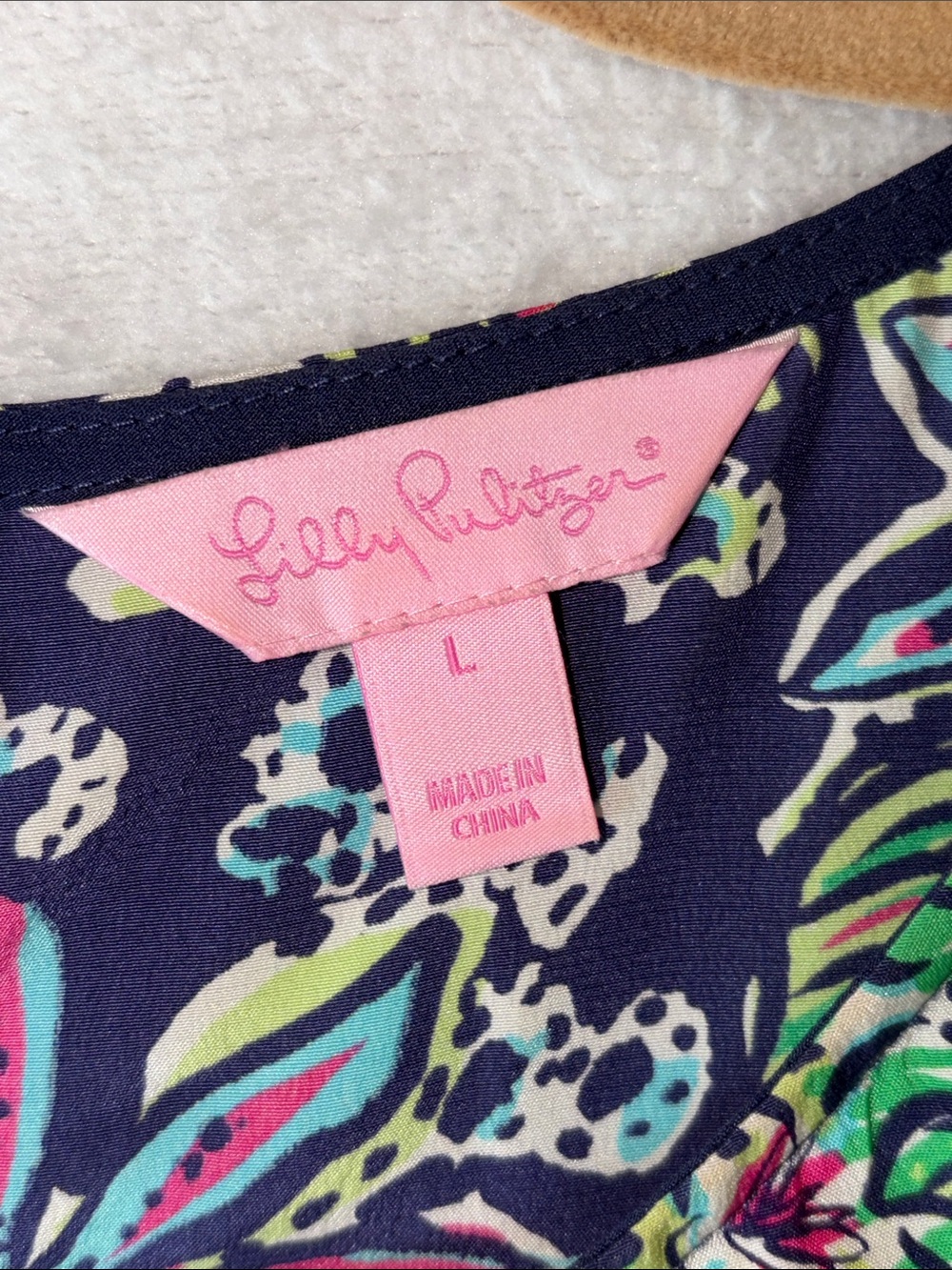 Lilly Pulitzer Navy Tank with Pink, Blue, Green and White Pattern, sz L - Picture 2 of 7